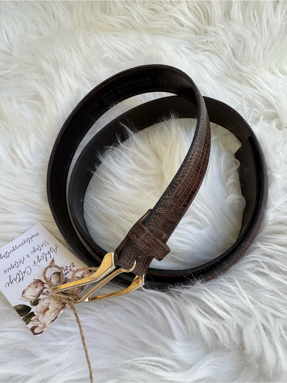 Brown Leather Belt with Gold Buckle